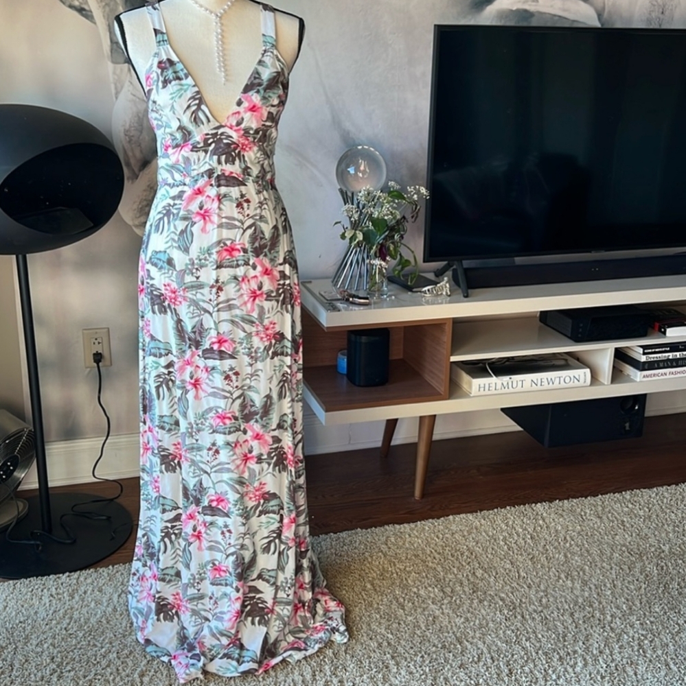 Floral Halter Maxi Dress - Pink and Gray Small - Picture 4 of 11